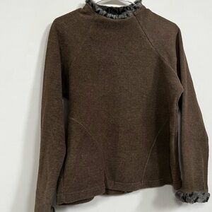 Vintage Wooly Bully Brown Fleece Pullover with Faux Fur Trim